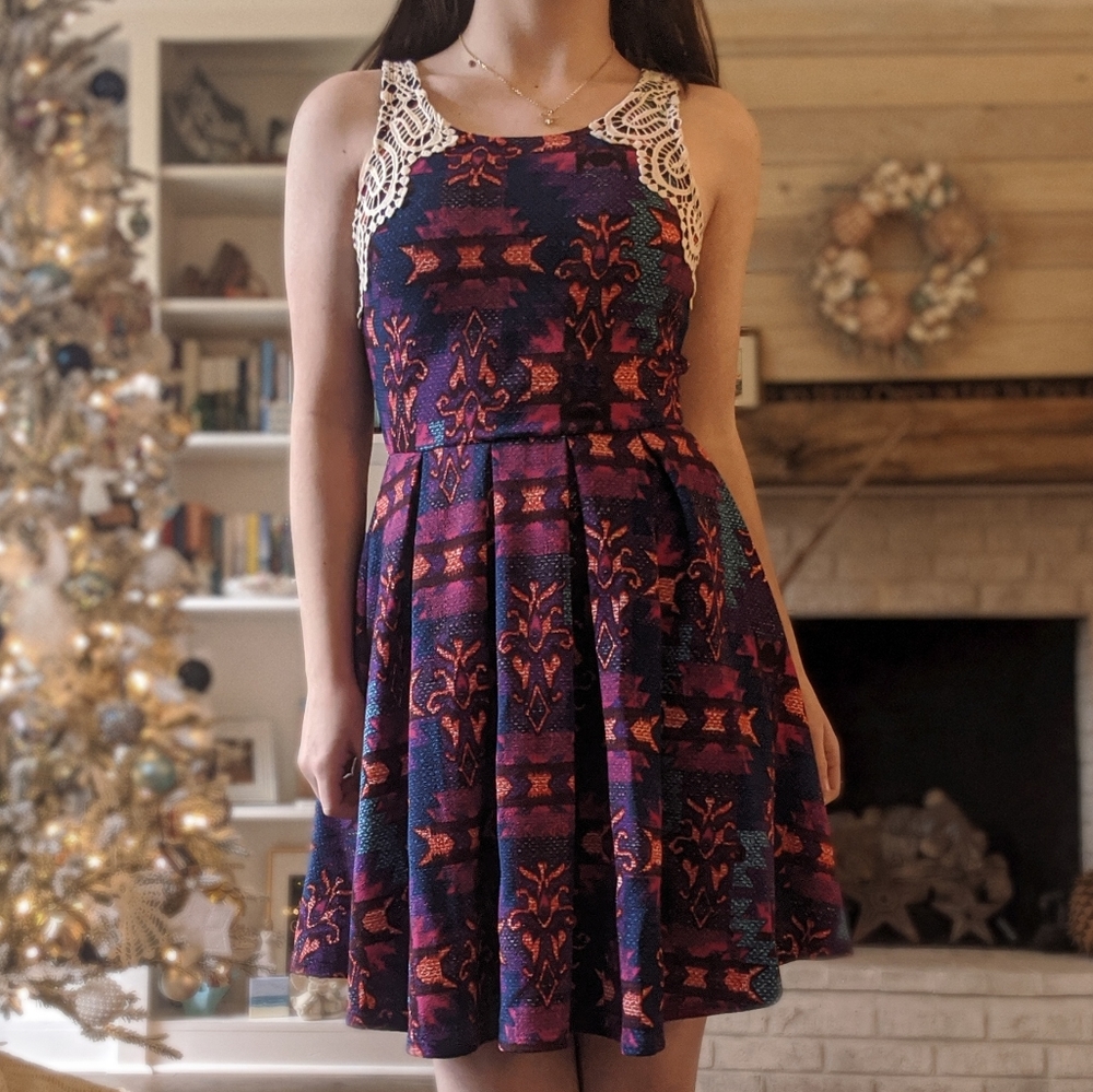 Xhilaration tribal print dress with lace accents
